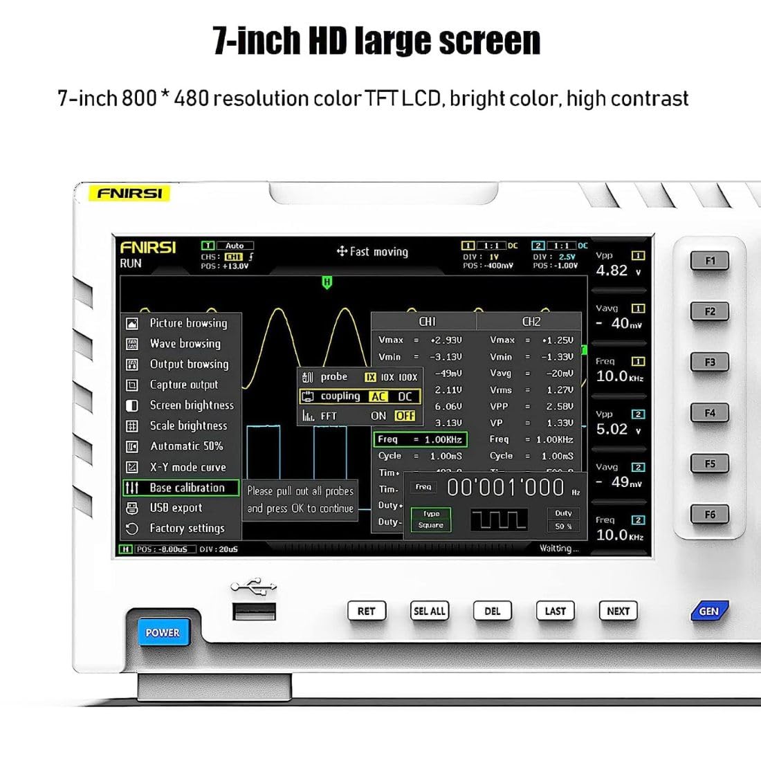 Yellow Tommy FNIRSI 1014D Digital Oscilloscope | 2-in-1 DSO with DDS Signal Generator, Dual Channel, 100MHz Bandwidth, 1GSa/s Sampling, 1GB Storage | Lab & Electronics Testing Tool - Image 4 thumbnail