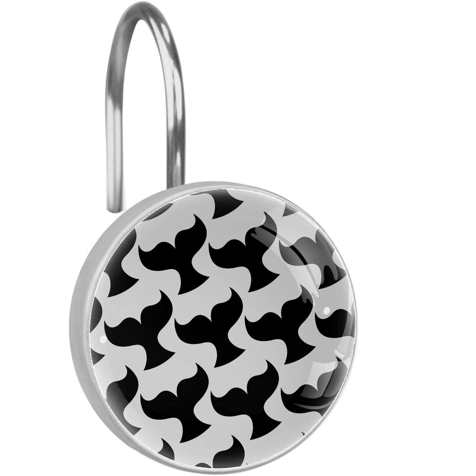 Crochets pour rideau de douche lot de 12 anneaux acier inoxydable noir et blanc motif queue de poisson