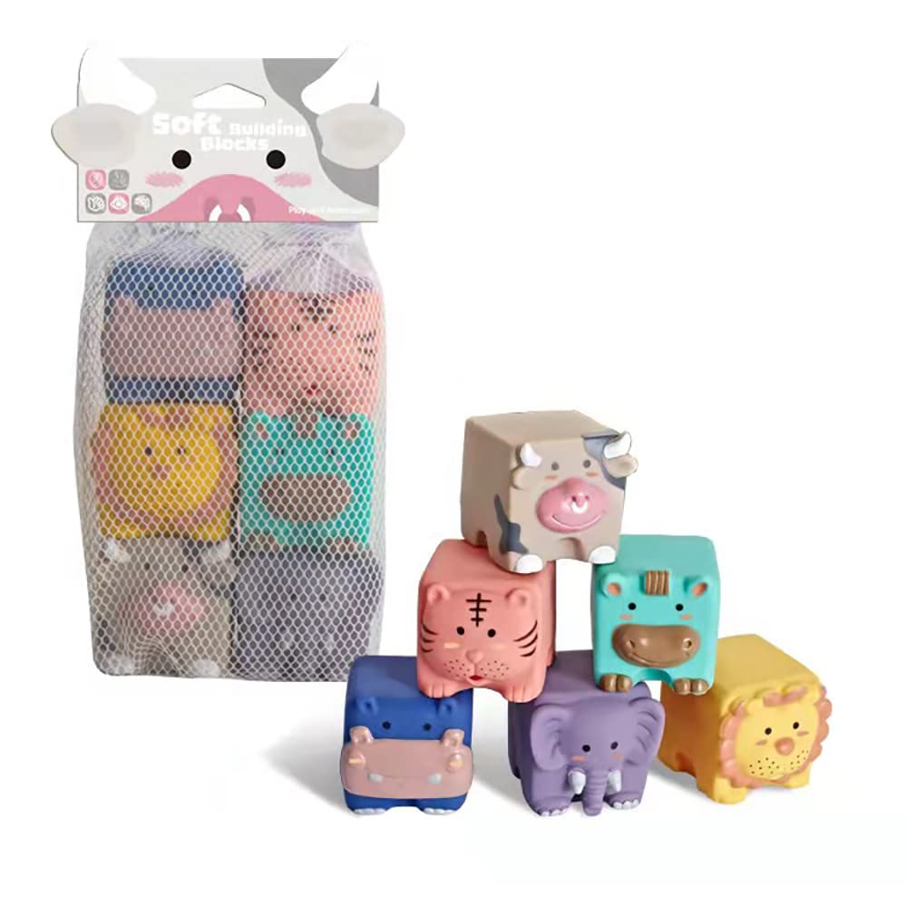 M&J&DELEE Baby Blocks - Soft Teething Toys with Numbers, Animals & Shapes for Baby 6 Months and Up (6pcs)