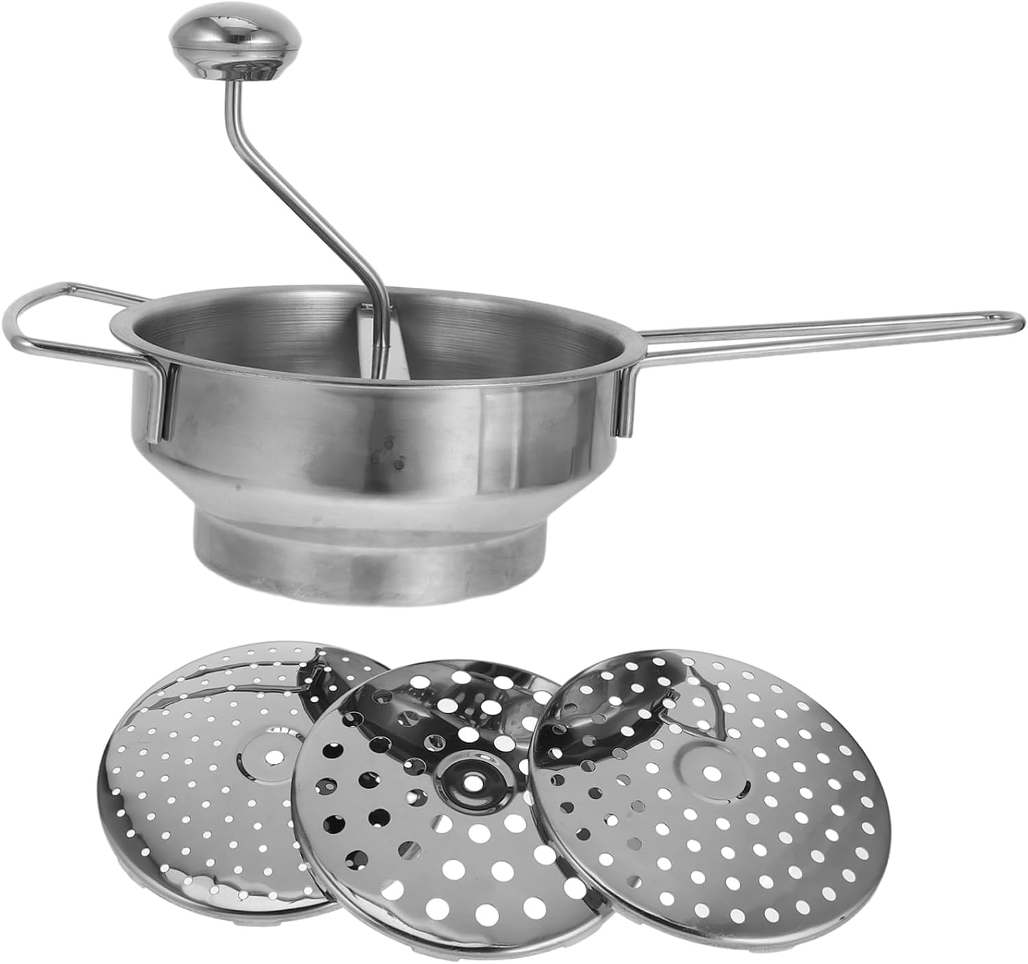 1set Ergonomic Stainless Steel Potato Masher Tool for Smooth Potatoes Vegetables and Applesauce Manual Rotary with Discs Dishwasher Safe