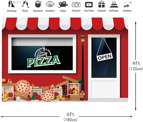 Miniatura 6 de Telón de fondo de tienda de pizza de 7 x 5 pies para fotografía, tema de cocina para niños, fiesta de cumpleaños, baby shower, decoración de