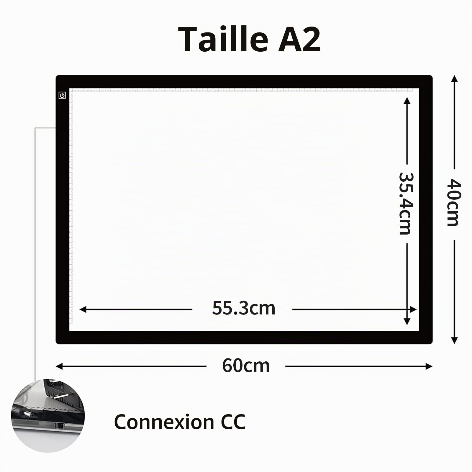 elice Table lumineuse LED A2, 7 mm ultra-mince, luminosité réglable en continu, grand panneau lumineux pour la peinture au diamant, le dessin, la conception de croquis, avec adaptateur 12 V 2 A