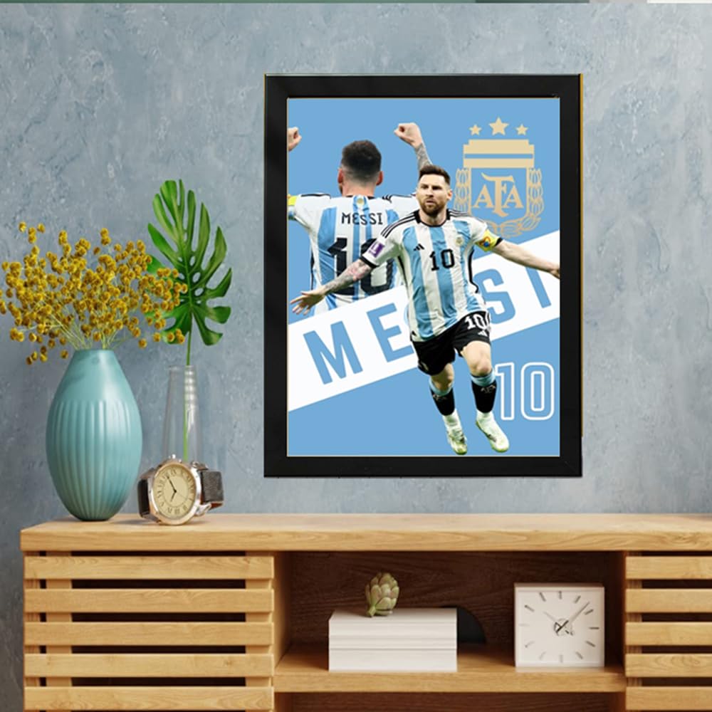 KARTMEN Soccer Superstar Lionel Messi Framed Poster, Football Star Soccer Legend 9" x12 Frame Poster, Motivational Sports Poster for Gym Office Home Decor, (Framed) 1