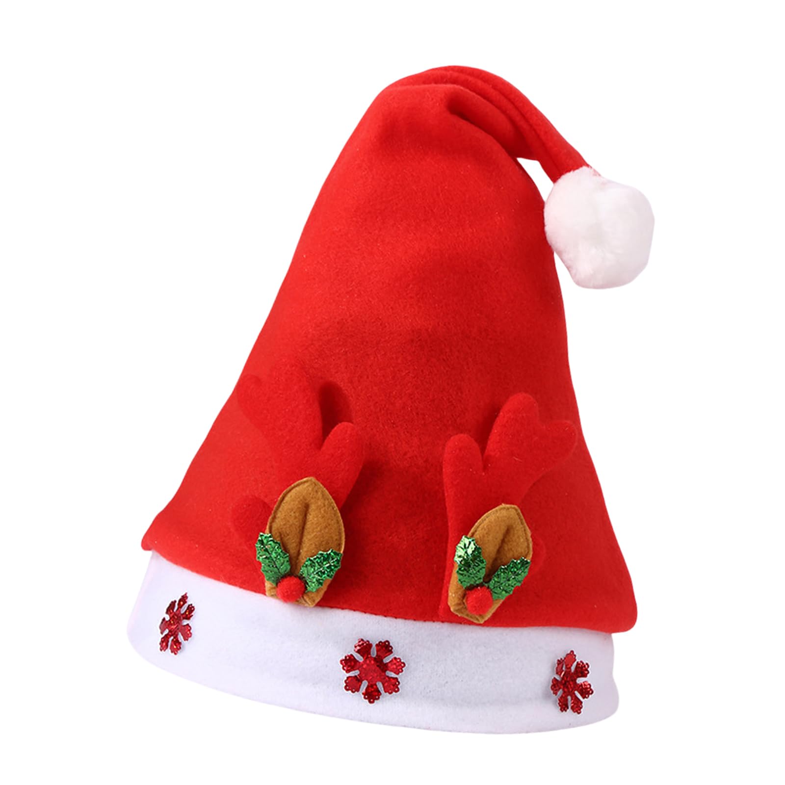 Buxuaaaa Santa Hat for Kids Children Christmas Headwear with Antlers and Snowflake Stylish Party Holiday Decoration Christmas Hat