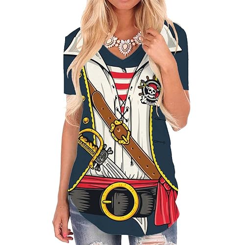 KYKU Pirate Shirt Costume Women V Neck Funny 3D Print