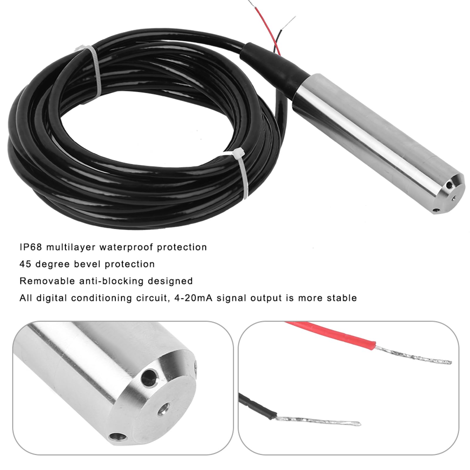 TL-136 Sensore di livello del liquido IP68 Impermeabile 12-32VDC Rilevatore di livello dell'acqua Uscita segnale 4-20mA Interruttore di livello dell'acqua(0-5m)