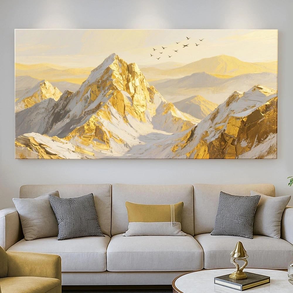 LMYSXAOZ Prints on Canvas Painting Golden Mountain Art Landscape Painting, Modern Home Living Room Decoration Wall arts(55X110cm)
