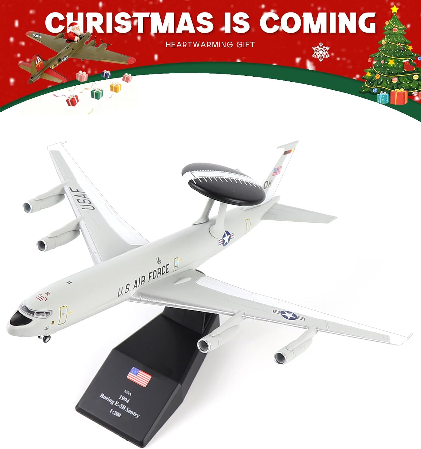 NUOTIE E-3 Sentry 1/200 Scale Diecast Metal Aircraft Model Kit with Stand Military Aircaft Model for Adult Display Collection or Gift