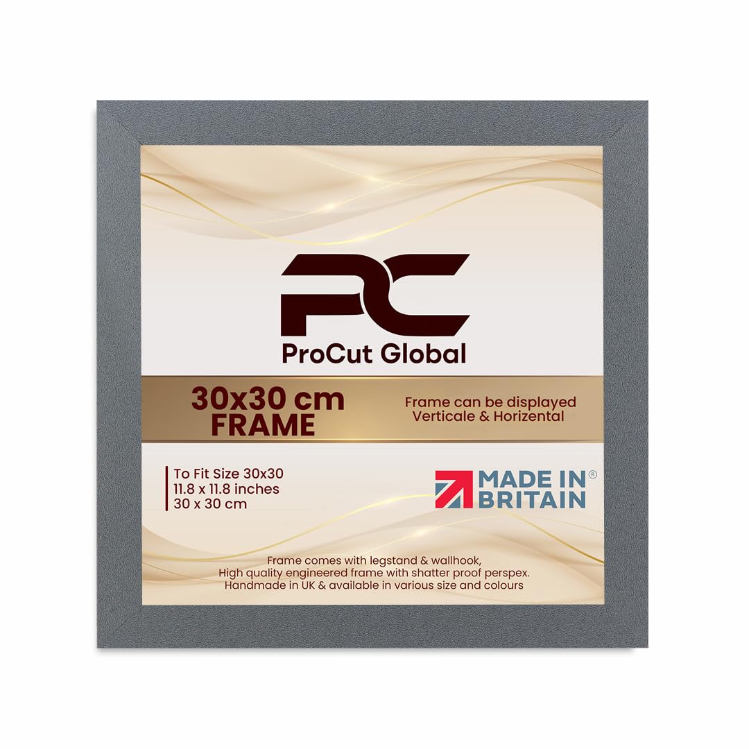 Procut Global 30X30CM Dark Grey Picture Frames – Sleek Wooden Photo Frame with Shatterproof Perspex for Wall or Tabletop – Perfect for Posters, Certificates, Prints–Multiple Sizes & Colors Available