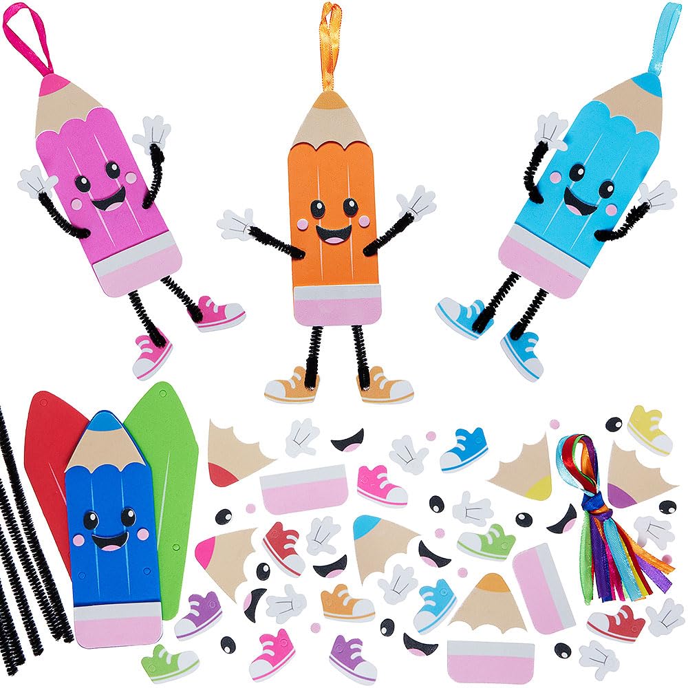 Baker Ross VC109 Pencils Mix & Match Decoration Kits - Pack of 8, Foam Pencil Hanging Crafts