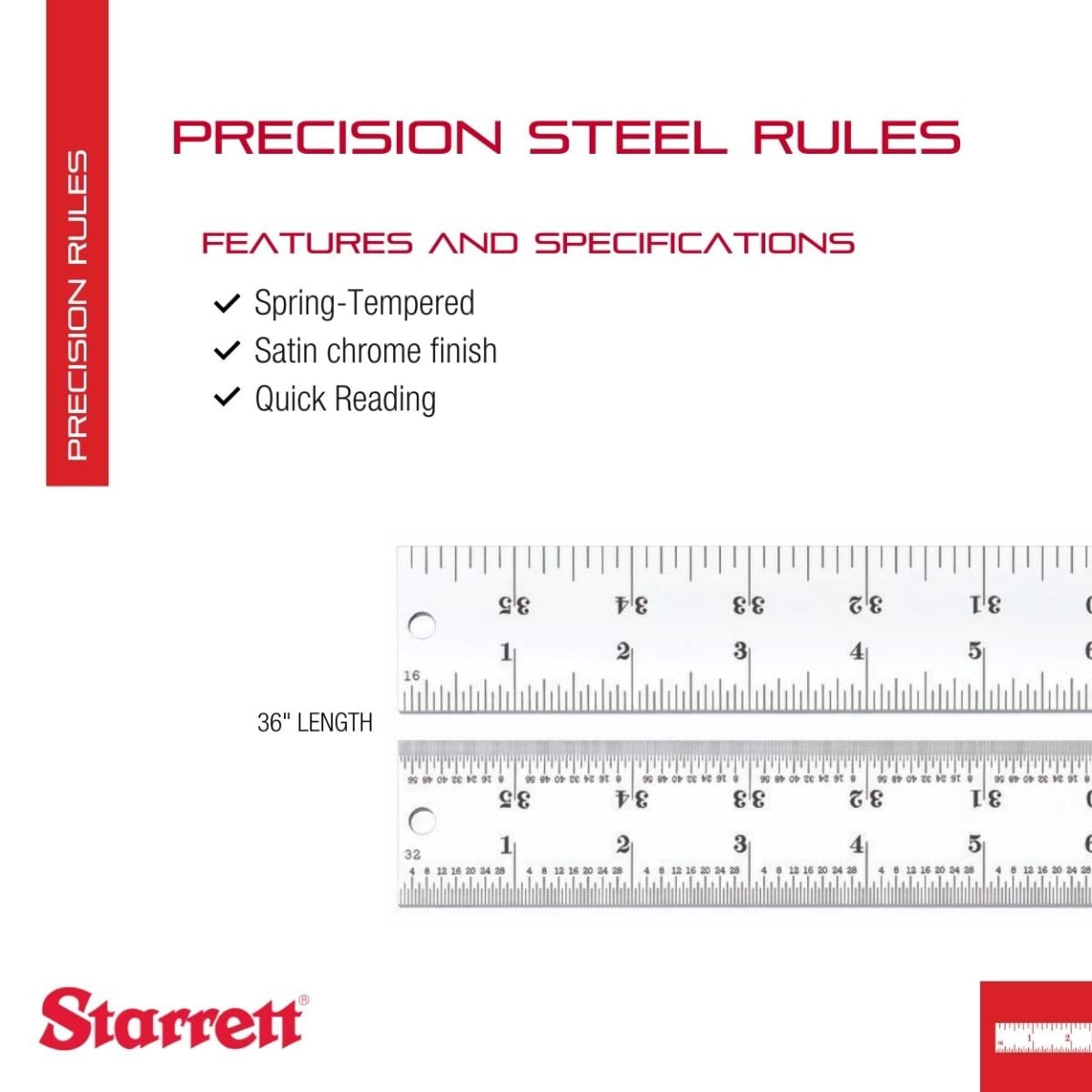 Starrett c604r-36 Spring regla de acero templado con (., estilo de 4R., 36 cm de largo, grosor de 1 – 1/4 "Ancho, 3/64"