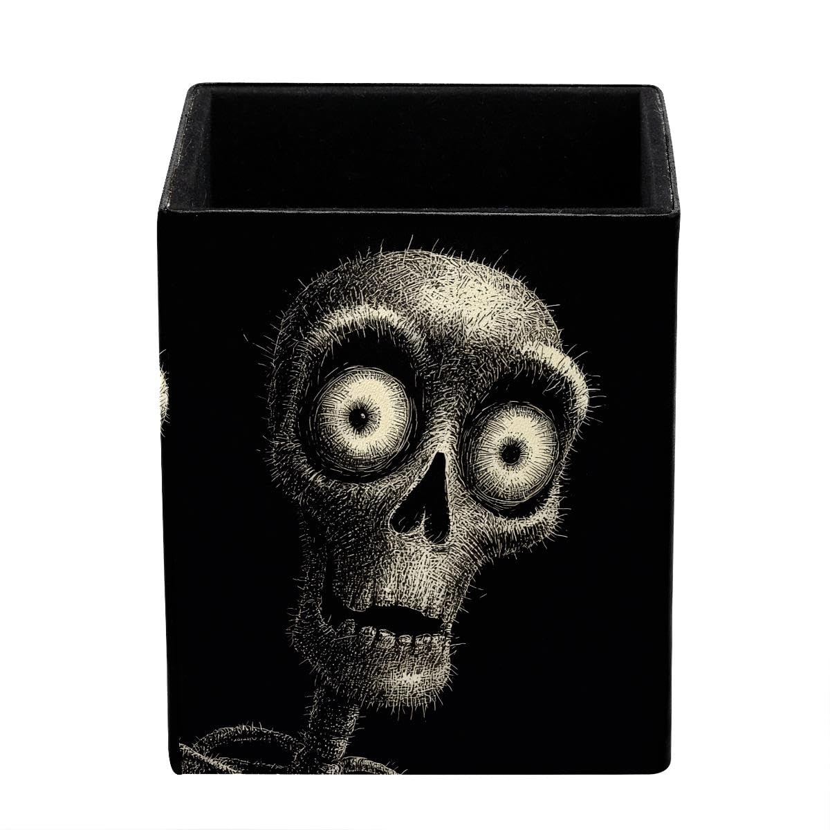 HEOEH Skeleton Pen Holder Pen Pot, Square Pencil Cup for Desk