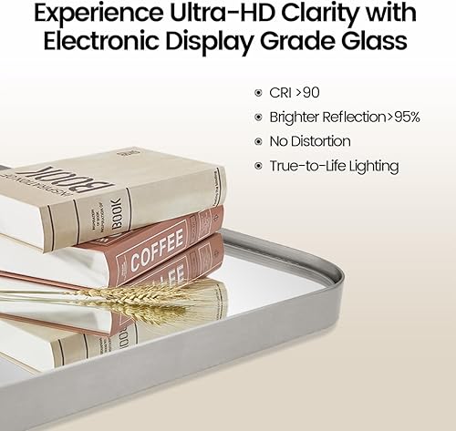 Miniatura 3 de Espejo rectangular de baño con marco de metal de níquel cepillado, 30 x 22 pulgadas, espejo rectangular redondeado inclinable para pared, pivotes de