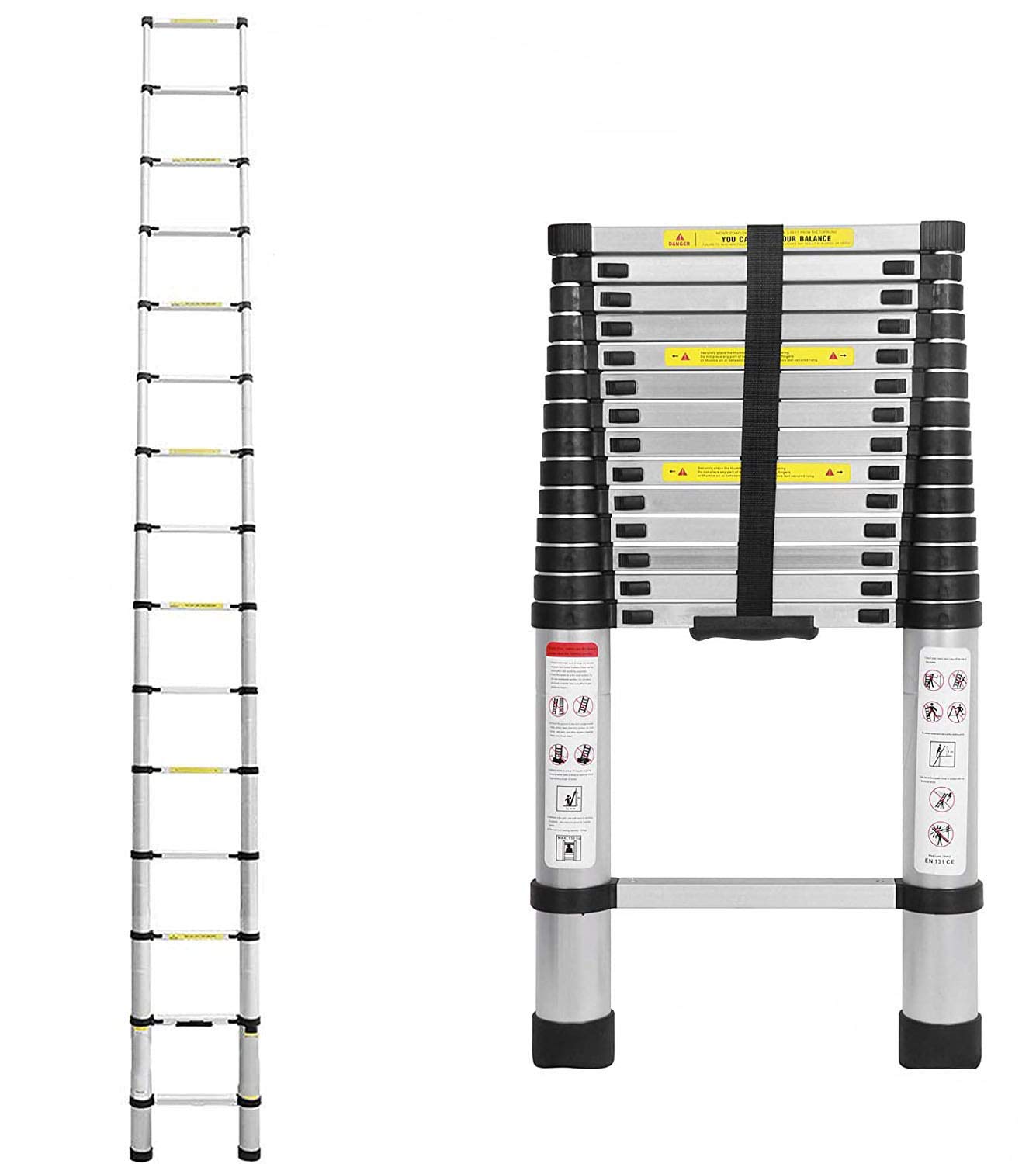 Alu Teleskopleiter 4,4 Meter DIY Stehleiter Stehleiter Anlegeleiter Mehrzweckleiter Leiter für Dachboden/Kletterdach/Büronutzung/Baujob Ausziehbar Aluleiter Rutschfeste Stufen 150 Kg Belastbar