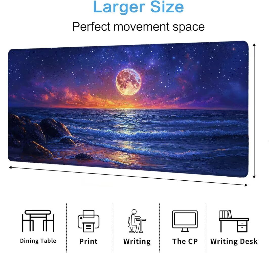 Alfombrilla Ratón XXL 1600x800x3 mm Mouse Pad Grande Gaming Playa Alfombrilla Escritorio,con Base de Goma Tapete Escritorio con Bordes Cosidos, Impermeable Antideslizante Ordenador Desk Mat zj-131