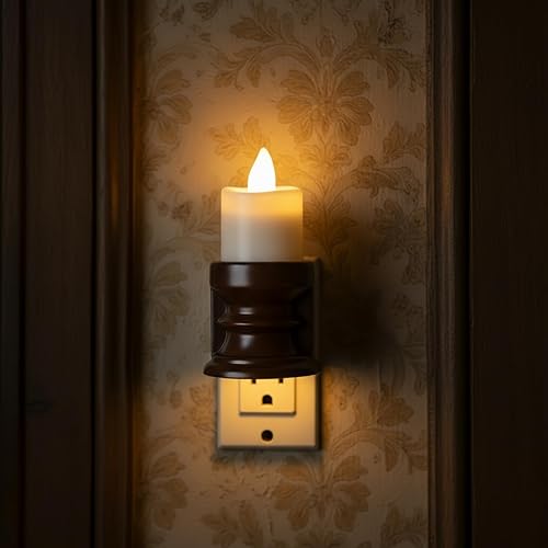 Miniatura 8 de Meonum 2 velas sin llama, luz nocturna enchufable a la pared, sensor de movimiento LED, luz nocturna del atardecer al amanecer, luz nocturna rústica