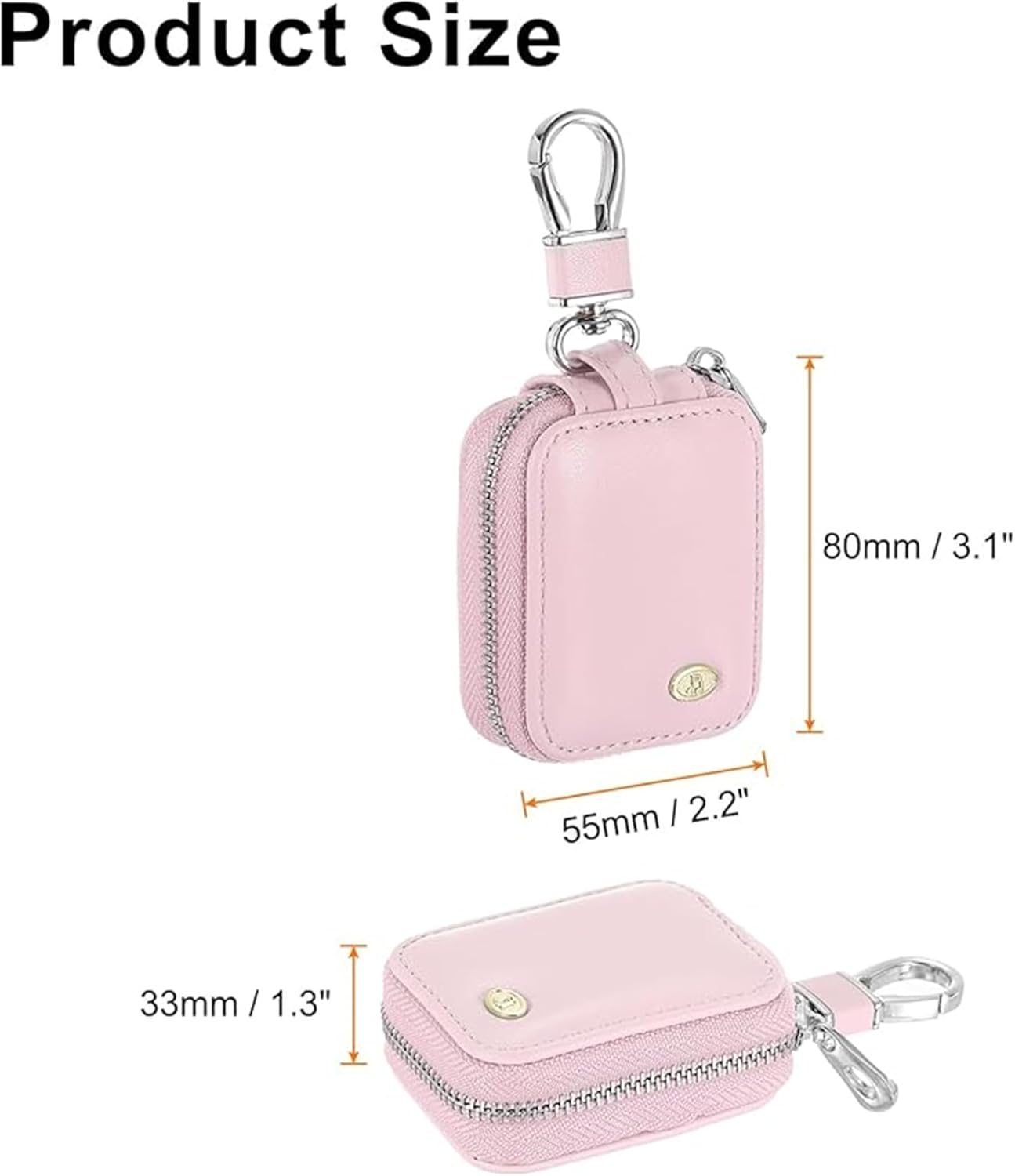 Earphone Case for AirPods 4/3/ 2/1/ AirPods Pro 3 with Carabiner, PU Leather Pouch Bag with Zipper, Travel Storage Bag for Wireless Earbuds, Wired Earphones and Charging Cables EB-Pink - Image 3