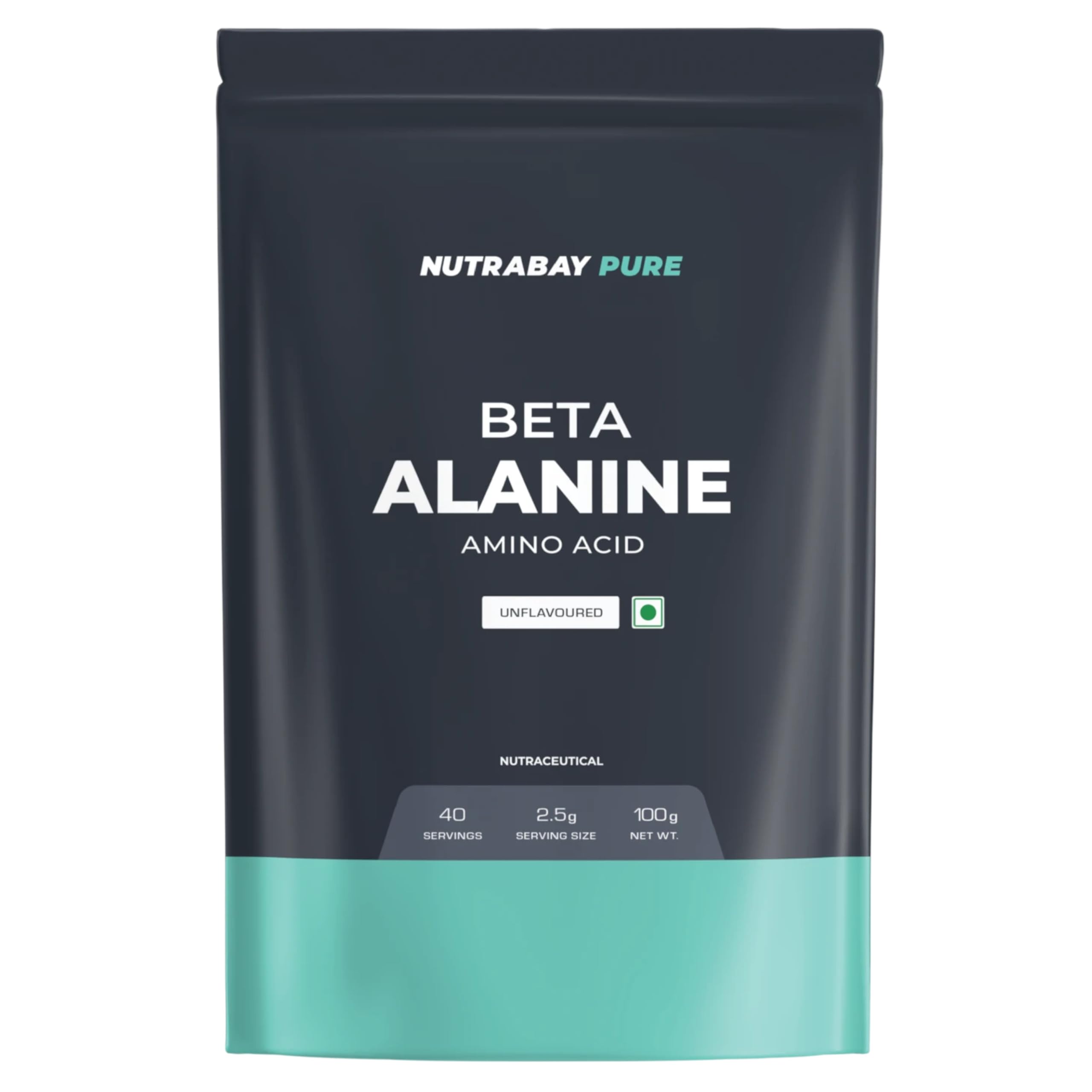 Nutrabay Pure 100% Beta Alanine Powder 2500mg, Pre Workout Amino Acid Supplement for Improved Endurance & Fatigue Reduction | Free from Steroids, Preservatives & Banned Substances - 100g, Unflavoured
