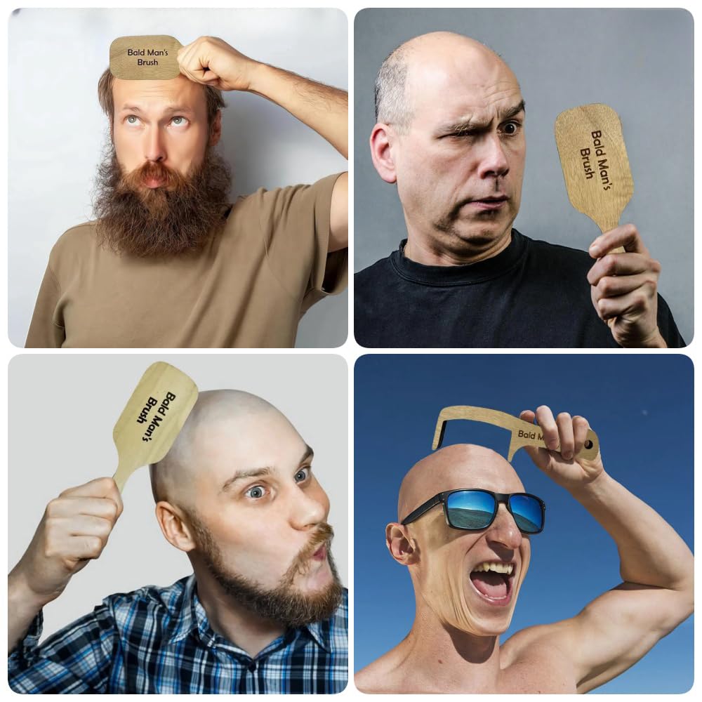 CHUNZHILAI 2 Pack Bald Man Brush Funny Wooden Hairless Toothless Comb Buffer Bold Head Polish Shiner Hair Brush Novelty Fun Gift Adult Baldys - Image 4