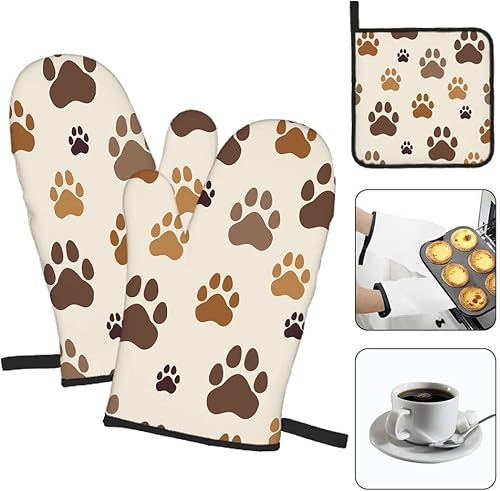 Miniatura 9 de Juego de 3 guantes de horno y agarraderas de leopardo de oro rosa para cocina, cocina, hornear, asar a la parrilla, almohadillas calientes