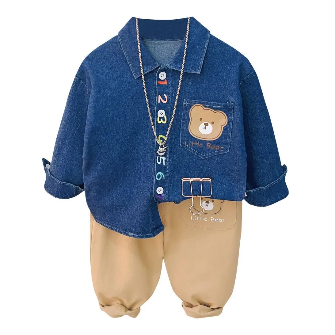 Bold N Elegant Boys Full Sleeve Denim Shirt with Khaki Pants, Shirt Trousers Party Dress for Infant Toddler Baby Boys