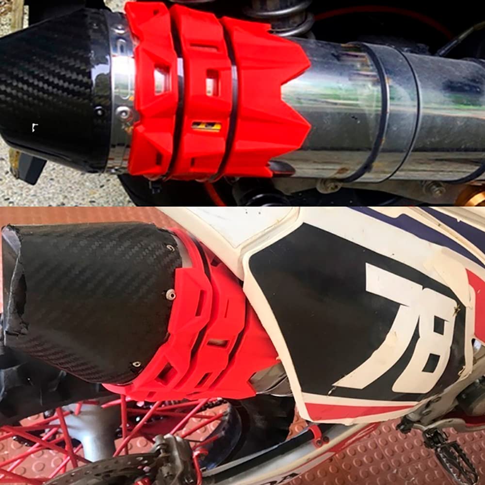TOTMOX Protecteur Silencieux Échappement Moto - Caoutchouc Résistant Chaleur Avec Sangles Rouge