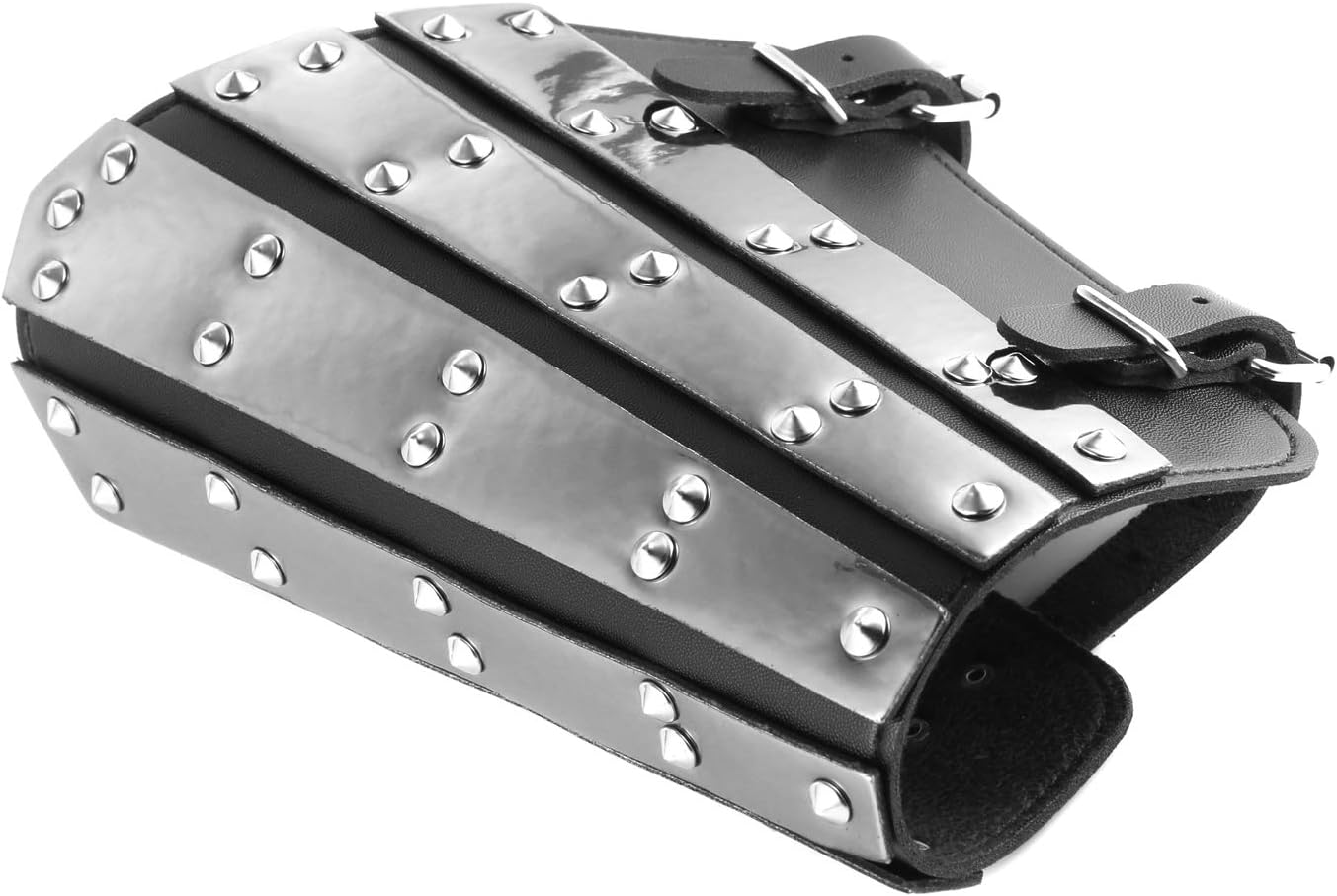 HZMAN Adults Faux Leather Arm Guards - Medieval Metal Armor Style Bracers - One Size - Leather Armband Pair - Image 3
