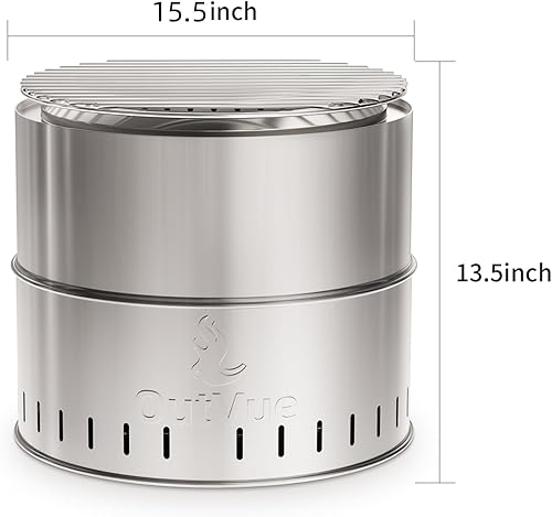 Miniatura 10 de Fogata de acero inoxidable de 15.3 pulgadas sin humo con bolsa de transporte, hoguera portátil sin humo para exteriores, fogata de leña para