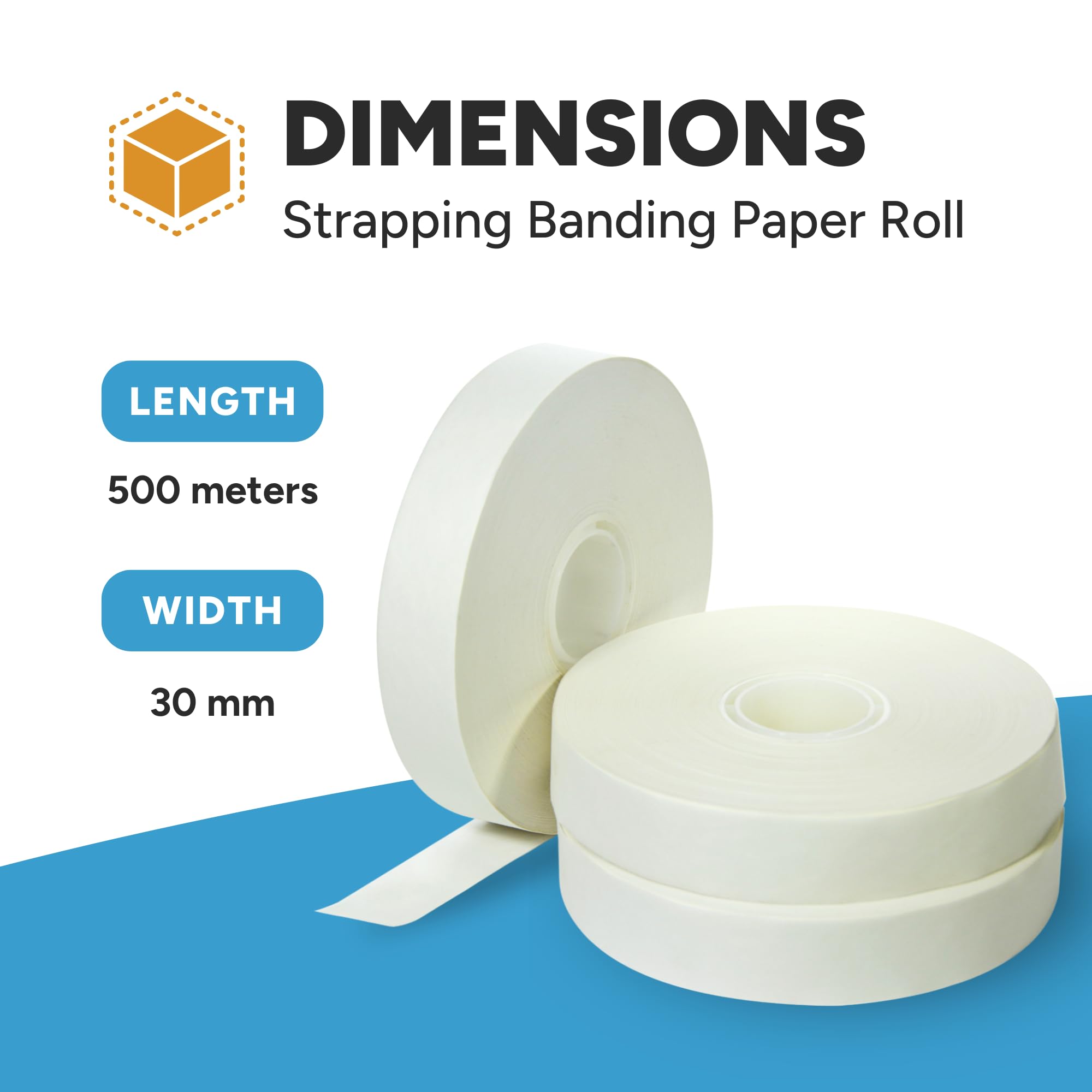 Strapping Banding Paper Roll - 492ft Clear Craft Paper - 30mm Wide Strapping Tape Rolls for Packaging - Perfect Paper Strapping Band for Shipping, Logistics, and Manufacturing