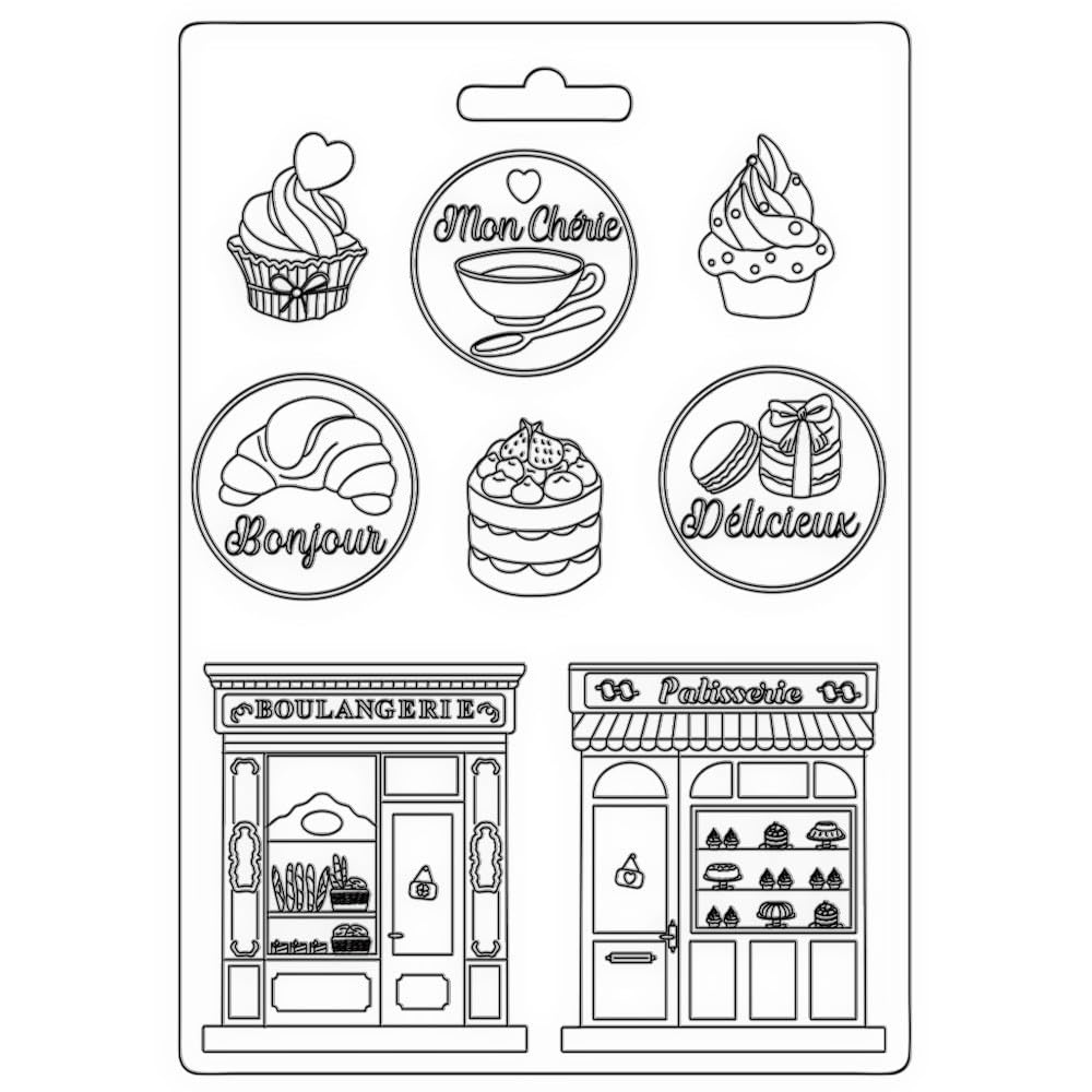 Stamperia Plain Soft Mould A5 Create Happiness Oh Lá Patisserie, Paper, One Size