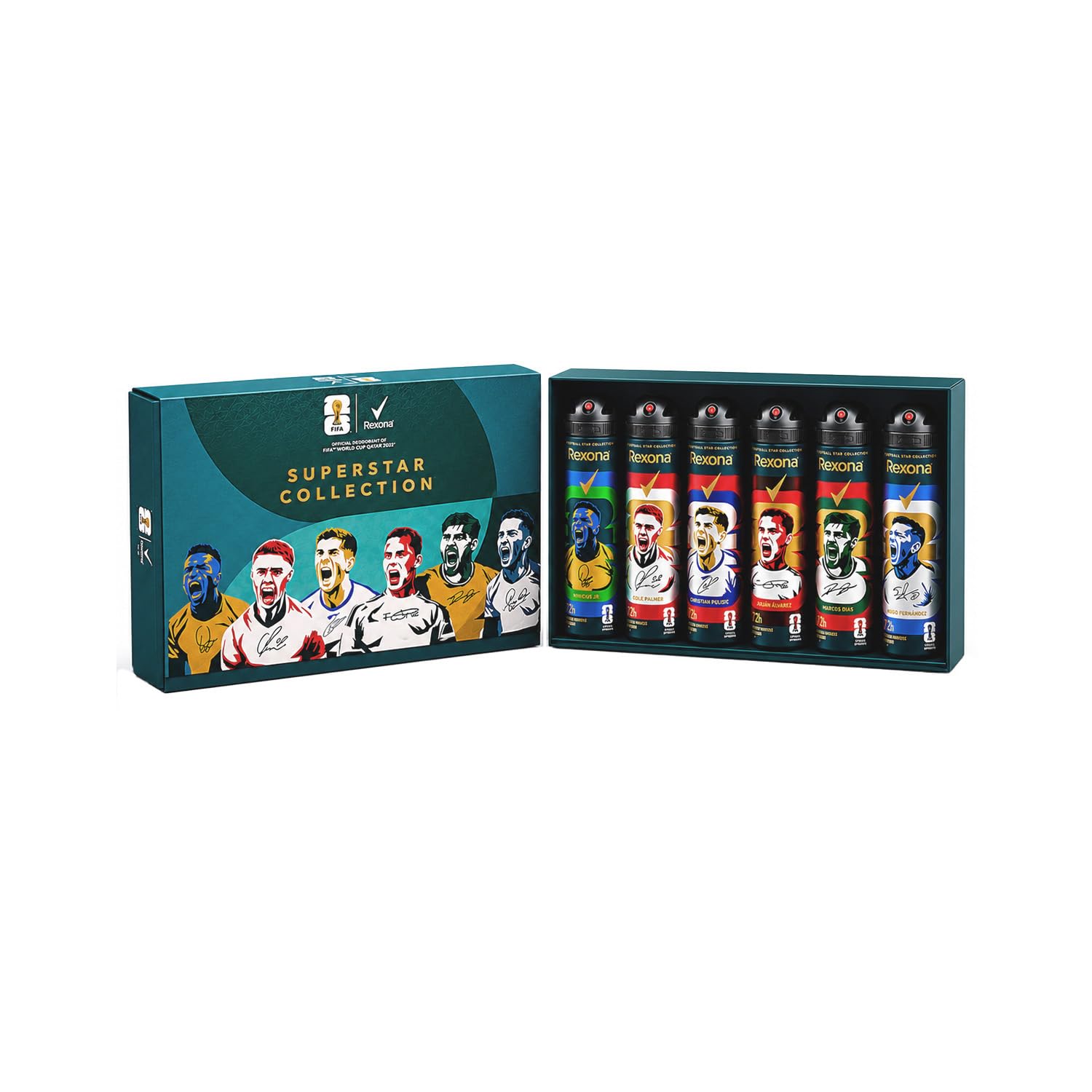 Zestaw podarunkowy Rexona FIFA World Cup 2026TM Superstar Collection, męski antyperspirant spray Invisible Ice Fresh, 72h ochrony przed potem i nieprzyjemnym zapachem; prezent dla kibiców, 6 x 150ml