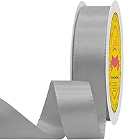 Vista 266 de Cinta de satén plateada de doble cara de 1-1/2 pulgadas x 50 yardas, cinta plateada de poliéster para envolver regalos, muy adecuada para bodas