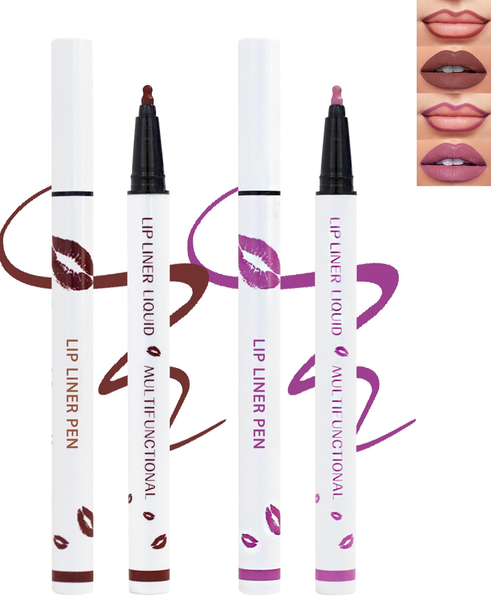 Matte Lip Liner-2Pcs,2 in 1 Cherry Red Orchid Liquid Lipliners Pencil & Lip Stick