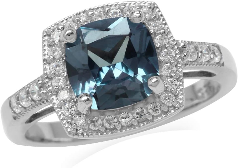 Silvershake 8MM Cushion Shape Gemstone White Gold Plated or Yellow Gold Plated 925 Sterling Silver Halo Engagement Ring Jewelry for Women - Image 4