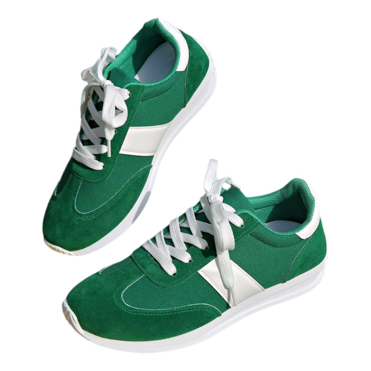 Classic Athletic Sneakers, Green and White, Suede and Canvas, Lace-up Design (Green, Adult, Women's, 9.5, Digital, US Shoe System, Medium (Medium))
