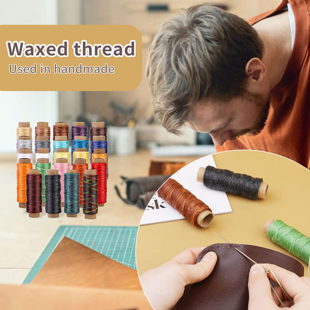 BUTUZE - Hilo encerado para manualidades de cuero, 24 unidades, 55 yardas, práctico hilo de costura para manualidades de cuero, encuadernación, reparación de zapatos, costura de cuero