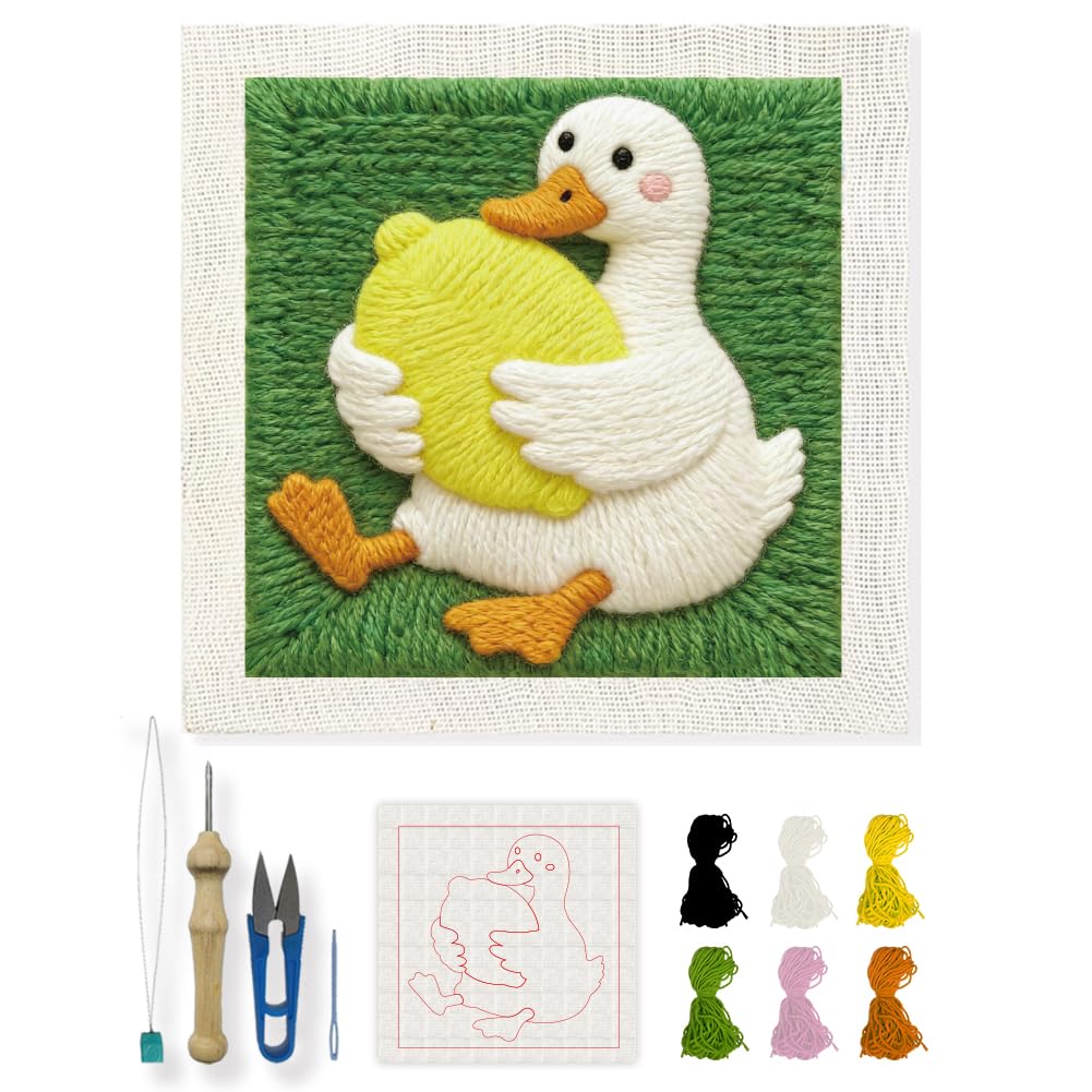 INFUNLY Goose Punch Needle Embroidery Kit 9.4x9.4 Inch DIY Punch Needle Kit for Adults Complete Needlepoint Starter Kits with Lemon Pattern Instruction Tools for Craft Lovers Home Wall Decor