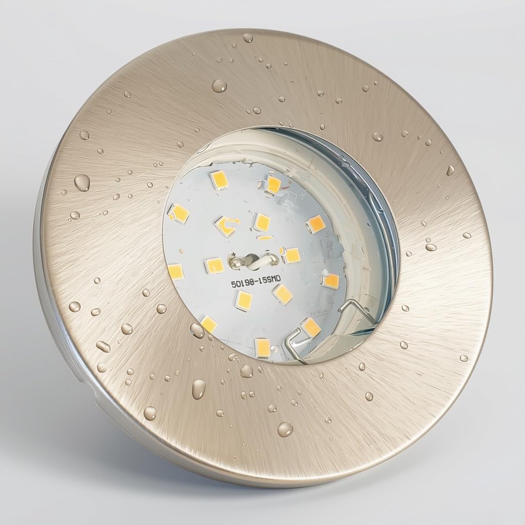 Trango 6er Set IP65 Bad Einbaustrahler 6729IP65-062-5WAK Edelstahl gebürstet inkl. 6x 5 Watt GU10 LED Leuchtmittel 3000K warmweiß Außen Einbauleuchte, Bad Leuchte, Deckenspot Dusche Deckenleuchte