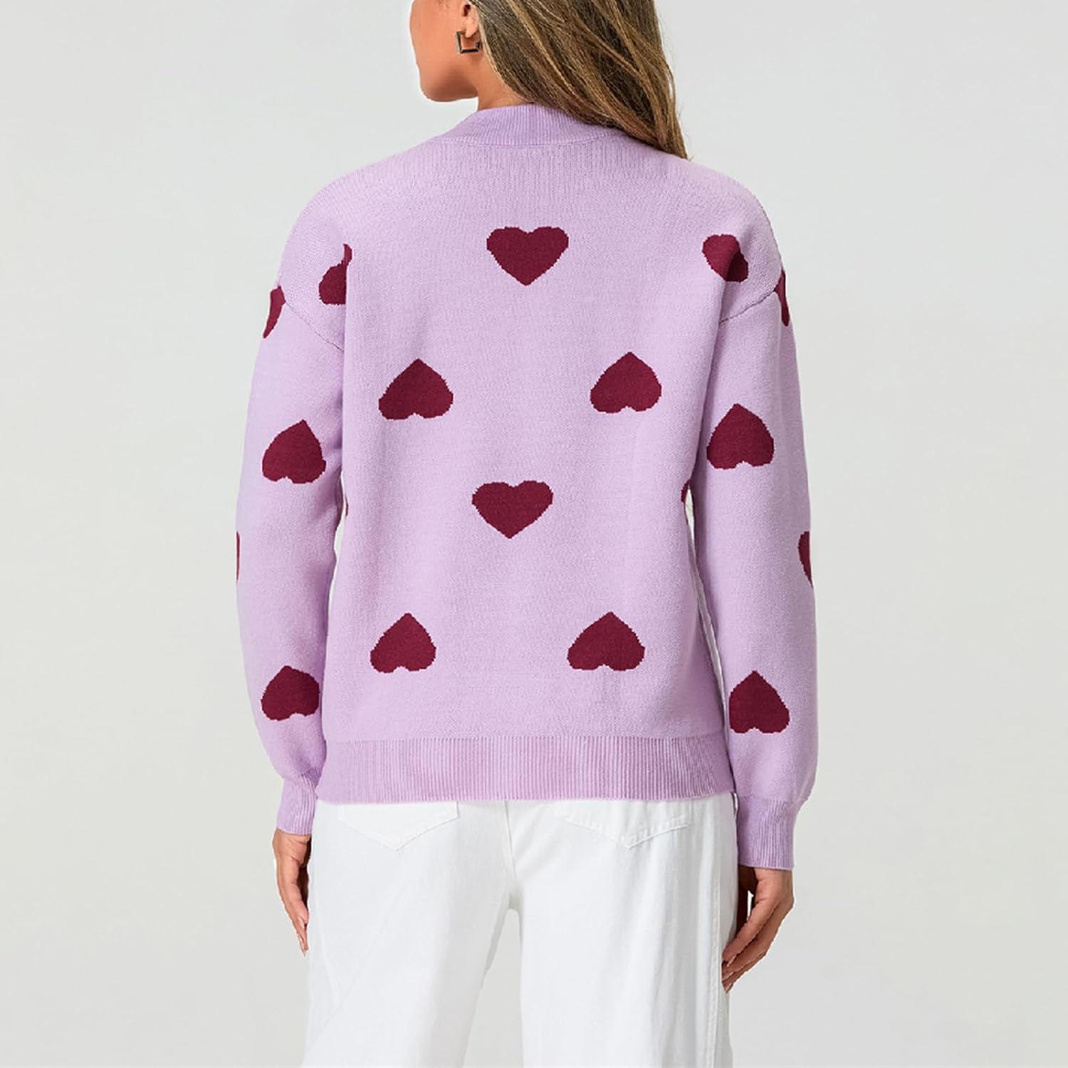 Heart Sweater for Women Valentines Cute Print Crewneck Long Sleeve Oversized Love Sweaters Knit Pullover Tops - Image 7