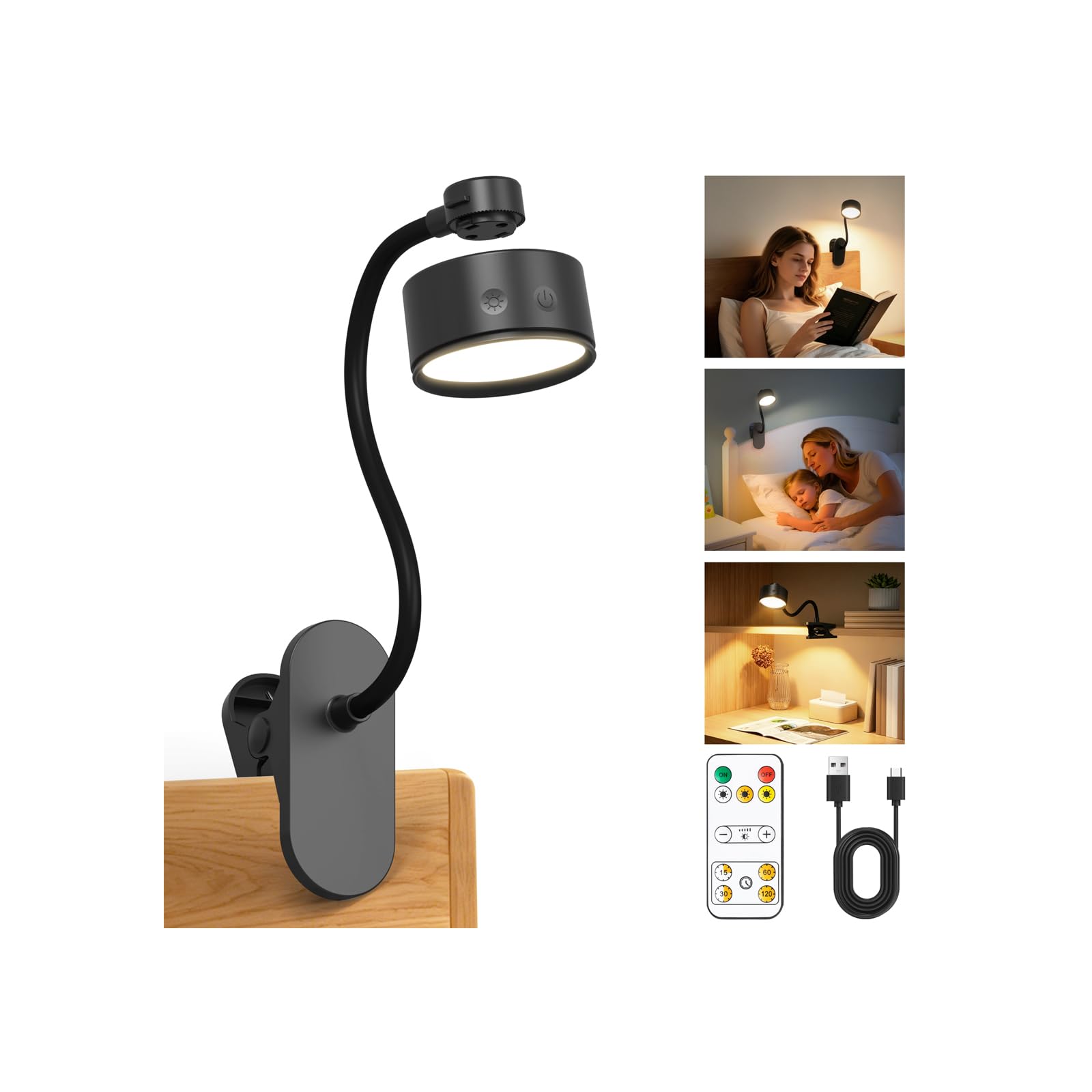 Detachable Clip on Reading Light for Bed,5000mAh Rechargeable LED Desk Lamp