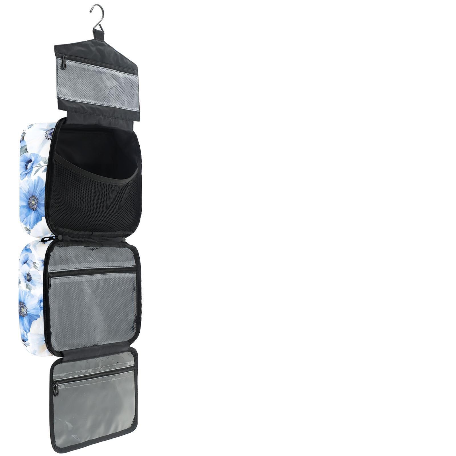 YNNALE Sewing Supply Organizer Bag, Light Blue and White Poppy Flowers Portable Sewing Bags with Pockets&Hanger, Sewing Storage Box Case for Sew Supplies/Kit/Tools/Accessories (BAG ONLY)