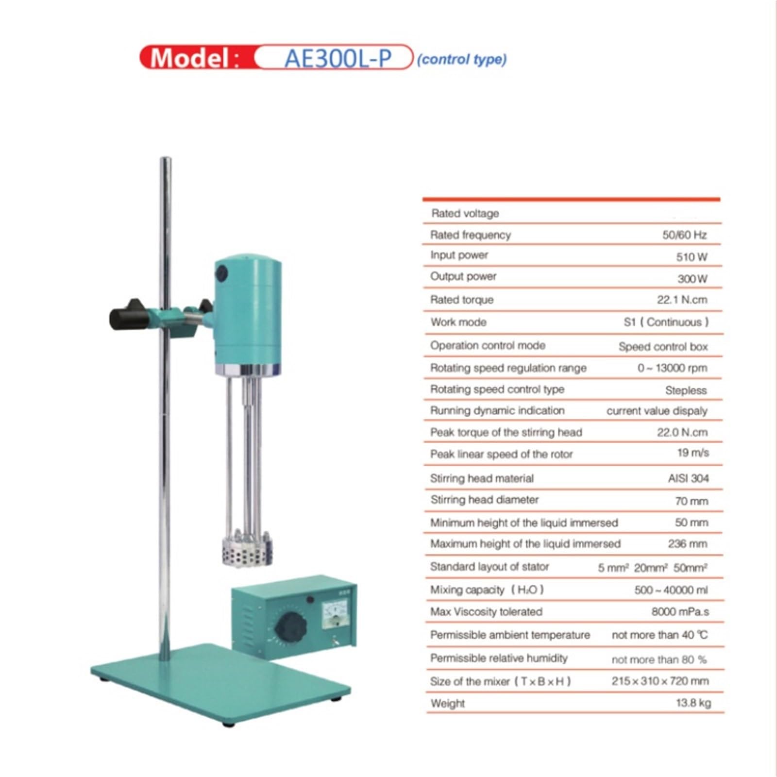 Ultraschall-Homogenisator, AE300L-P Hochgeschwindigkeits-Labor-Homogenisator mit hoher Scherkraft, 40 l, kleine Mischmaschine for kosmetische Creme-Emulgatoren