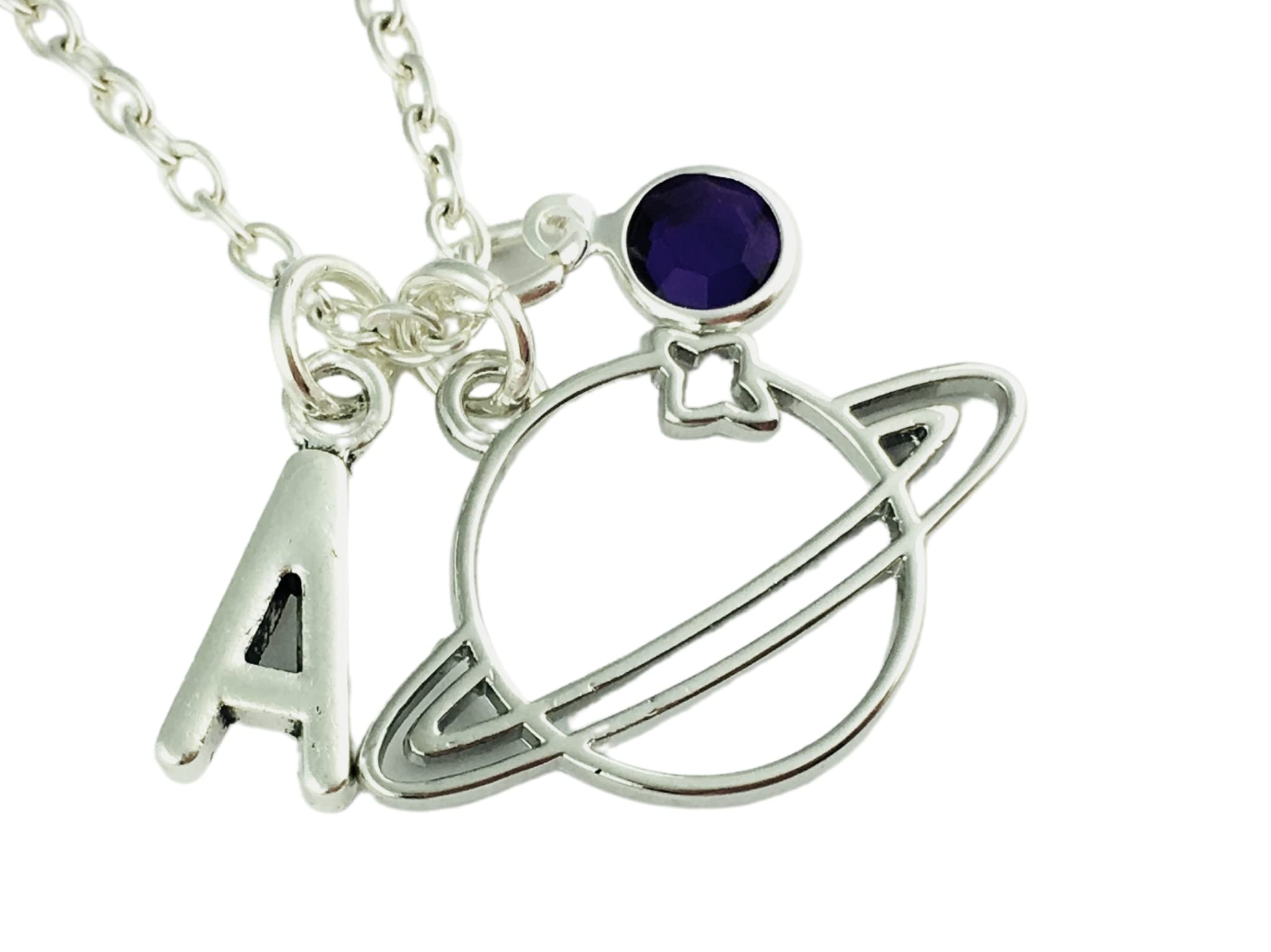 Handmadepersonalised Planet Necklace Initial Charm Birthstone