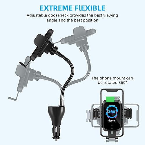 Miniatura 4 de HVDI Soporte inalámbrico para cargador de automóvil, encendedor de cigarrillos de automóvil de 15 W, carga rápida, fijación automática, doble QC