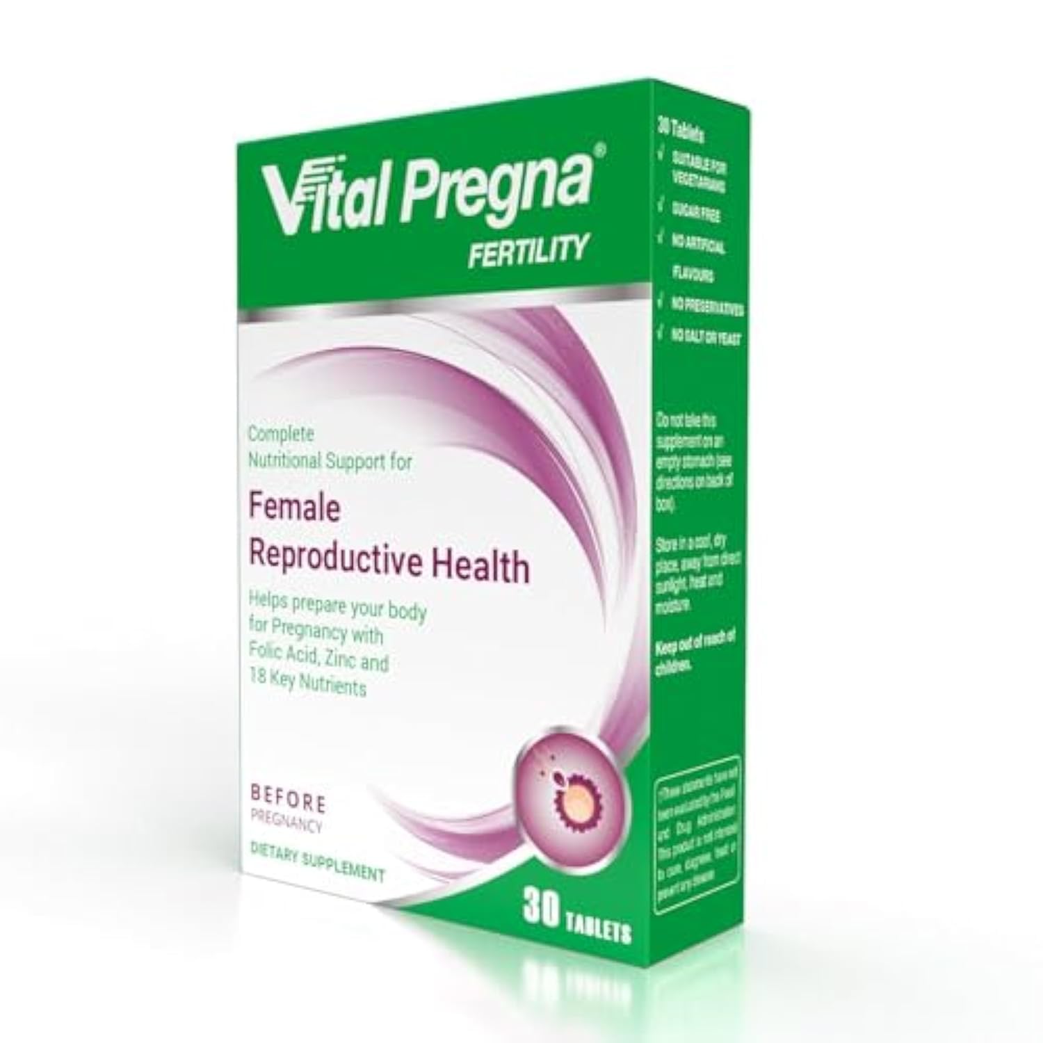 Vital Pregna Fertility | For Female Reproductive Health | Helps To Prepare Your Body For Pregnancy | With Folic Acid, Zinc & 18 Key Nutrients | No Artificial Flavors| 30 Tablets
