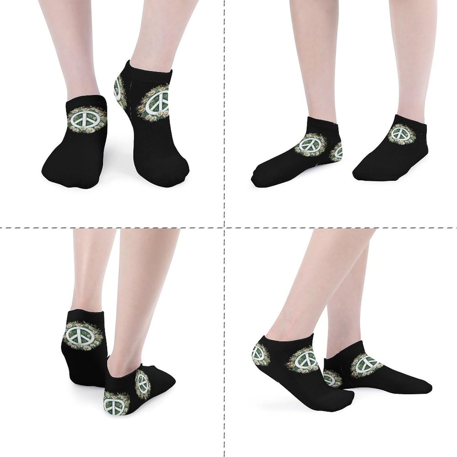 Daisy Peace Sign Flower Mens Socks No Show Low Cut Ankle Sock for Sports