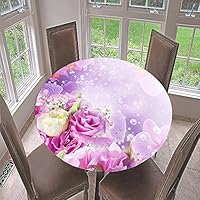 Morbuy Nappes Rondes Anti Taches, Imprimé De Rose Nappes Rondes Lavable Et Facile D'entretien, Imperméable Polyester Nappe De Table Pour Cuisine Jardin Fête (Gypsophile,Diamètre 180cm