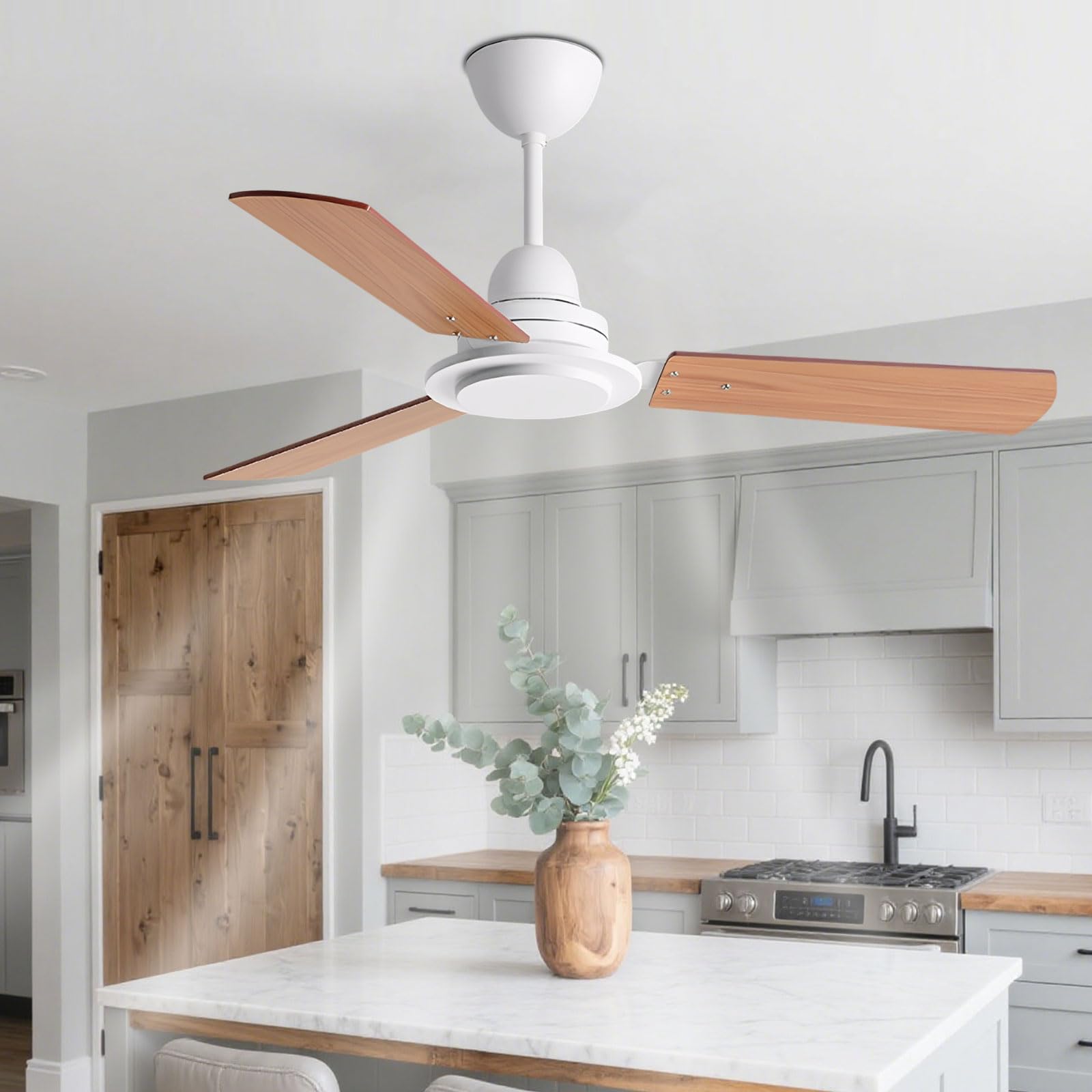SXDMOUBK Modern Wood Ceiling Fan Indoor Quiet Fans With Remote Control 6 Speeds, Reversible DC Motor No Light For Bedroom, Dining Room, Patio,