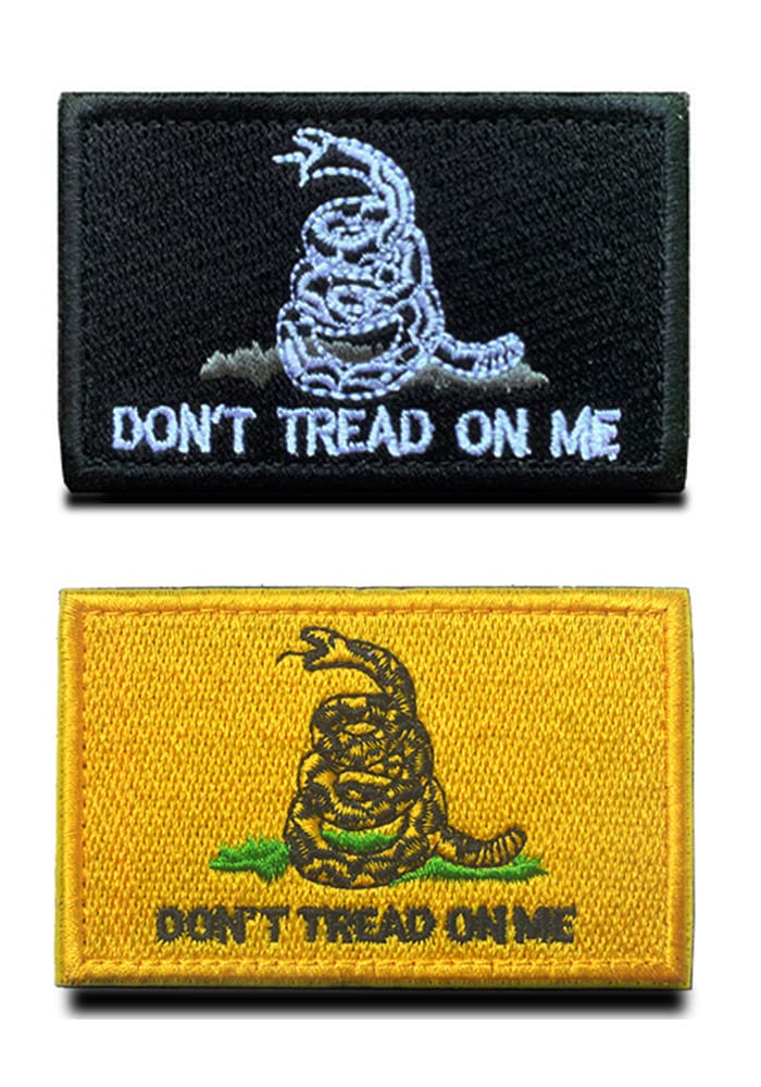 2 Pack Gadsden Don't Tread On Me Patch Full Embroidery Tactical Snake Pride Flag Patch with Hook and Loop Backing for Clothes Hat Backpacks Vest Team Work Travel Tactical Activities