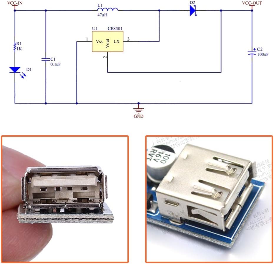 Circuit diagram for the ICstation USB DC-DC Step Up Power Supply Module